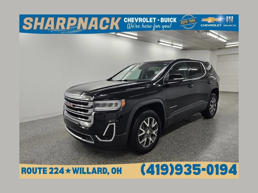 2023 GMC Acadia SLE in Ebony Twilight Metallic — front three-quarter view