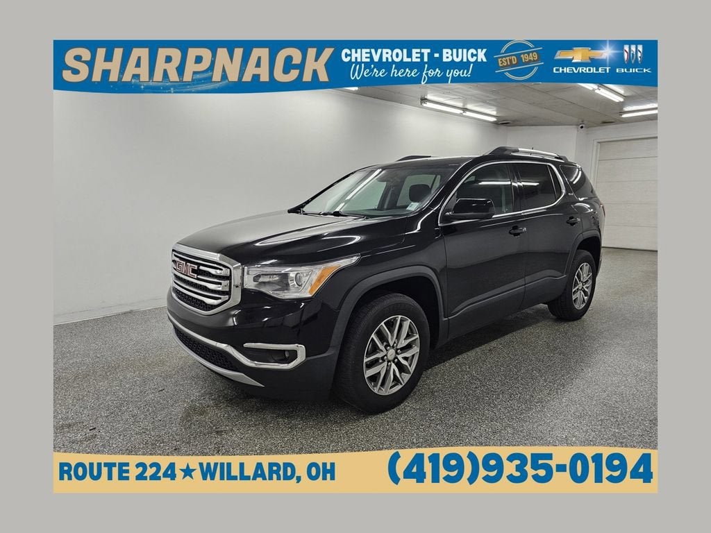 2017 GMC Acadia SLE in Ebony Twilight Metallic — front three-quarter view