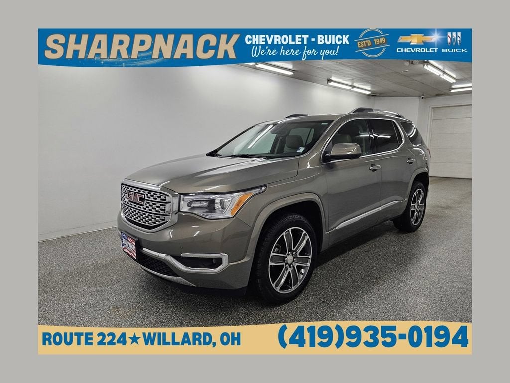 2019 GMC Acadia Denali in Pepperdust Metallic — front three-quarter view