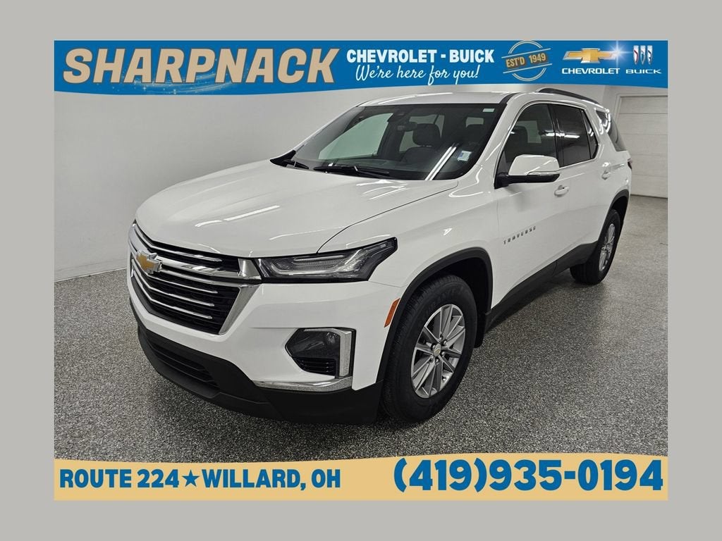 2023 Chevrolet Traverse LT Leather in Summit White — front three-quarter view