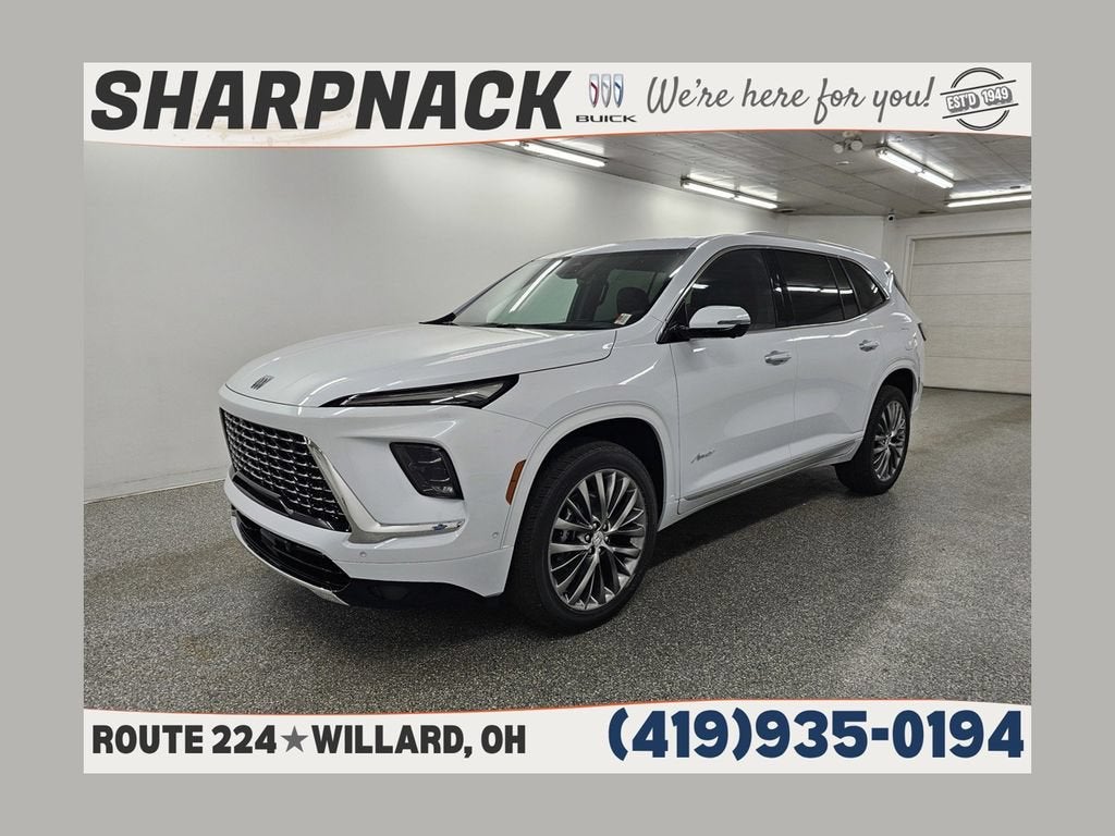 2026 Buick Enclave Avenir in Iridescent White Tricoat — front three-quarter view