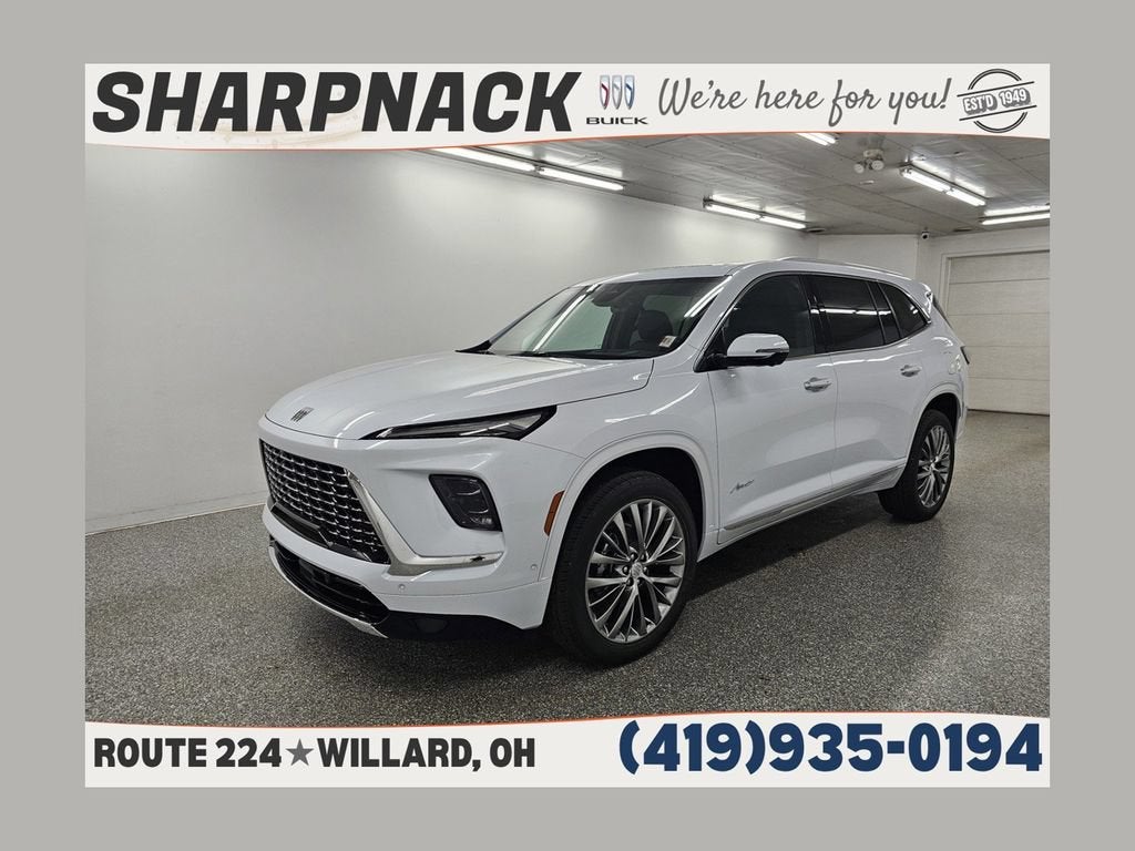 2026 Buick Enclave Avenir in Iridescent White Tricoat — front three-quarter view