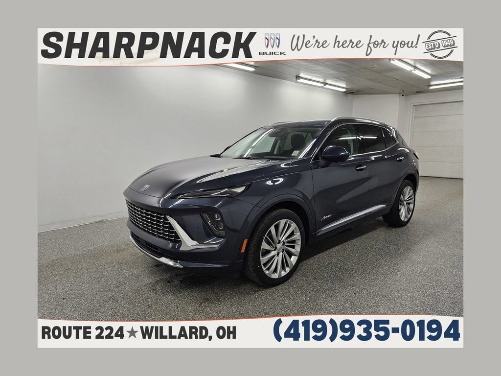 2026 Buick Envision Avenir in Quartz Blue Metallic — front three-quarter view