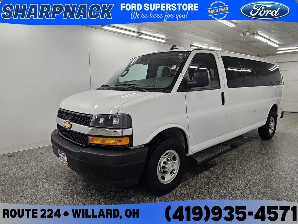 2023 Chevrolet Express 3500 LS Passenger in Summit White — front three-quarter view